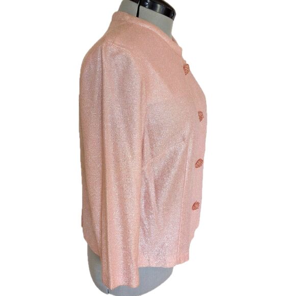 VTG 1960s Mod Pink Lamé Evening Jacket with "Confetti Lucite" Buttons, Sz 8/10 - Picture 3 of 11